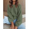 imageZESICA Womens Crew Neck Long Lantern Sleeve Casual Loose Ribbed Knit Solid Soft Pullover Sweater TopsArmygreen