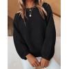 imageZESICA Womens Crew Neck Long Lantern Sleeve Casual Loose Ribbed Knit Solid Soft Pullover Sweater TopsBlack
