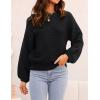 imageZESICA Womens Crew Neck Long Lantern Sleeve Casual Loose Ribbed Knit Solid Soft Pullover Sweater TopsBlack