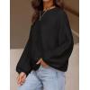 imageZESICA Womens Crew Neck Long Lantern Sleeve Casual Loose Ribbed Knit Solid Soft Pullover Sweater TopsBlack