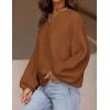 imageZESICA Womens Crew Neck Long Lantern Sleeve Casual Loose Ribbed Knit Solid Soft Pullover Sweater TopsBrown