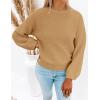imageZESICA Womens Crew Neck Long Lantern Sleeve Casual Loose Ribbed Knit Solid Soft Pullover Sweater TopsCamel