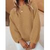 imageZESICA Womens Crew Neck Long Lantern Sleeve Casual Loose Ribbed Knit Solid Soft Pullover Sweater TopsCamel