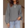 imageZESICA Womens Crew Neck Long Lantern Sleeve Casual Loose Ribbed Knit Solid Soft Pullover Sweater TopsDarkgrey