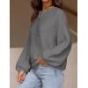 imageZESICA Womens Crew Neck Long Lantern Sleeve Casual Loose Ribbed Knit Solid Soft Pullover Sweater TopsDarkgrey