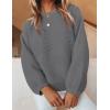imageZESICA Womens Crew Neck Long Lantern Sleeve Casual Loose Ribbed Knit Solid Soft Pullover Sweater TopsDarkgrey