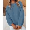 imageZESICA Womens Crew Neck Long Lantern Sleeve Casual Loose Ribbed Knit Solid Soft Pullover Sweater TopsDustyblue