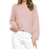 imageZESICA Womens Crew Neck Long Lantern Sleeve Casual Loose Ribbed Knit Solid Soft Pullover Sweater TopsDustypink