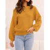 imageZESICA Womens Crew Neck Long Lantern Sleeve Casual Loose Ribbed Knit Solid Soft Pullover Sweater TopsGinger
