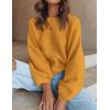 imageZESICA Womens Crew Neck Long Lantern Sleeve Casual Loose Ribbed Knit Solid Soft Pullover Sweater TopsGinger