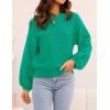 imageZESICA Womens Crew Neck Long Lantern Sleeve Casual Loose Ribbed Knit Solid Soft Pullover Sweater TopsGreen