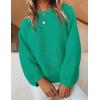 imageZESICA Womens Crew Neck Long Lantern Sleeve Casual Loose Ribbed Knit Solid Soft Pullover Sweater TopsGreen