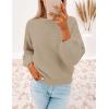 imageZESICA Womens Crew Neck Long Lantern Sleeve Casual Loose Ribbed Knit Solid Soft Pullover Sweater TopsKhaki
