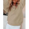 imageZESICA Womens Crew Neck Long Lantern Sleeve Casual Loose Ribbed Knit Solid Soft Pullover Sweater TopsKhaki