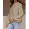 imageZESICA Womens Crew Neck Long Lantern Sleeve Casual Loose Ribbed Knit Solid Soft Pullover Sweater TopsKhaki