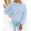 imageZESICA Womens Crew Neck Long Lantern Sleeve Casual Loose Ribbed Knit Solid Soft Pullover Sweater TopsLightblue