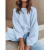 imageZESICA Womens Crew Neck Long Lantern Sleeve Casual Loose Ribbed Knit Solid Soft Pullover Sweater TopsLightblue