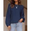 imageZESICA Womens Crew Neck Long Lantern Sleeve Casual Loose Ribbed Knit Solid Soft Pullover Sweater TopsNavy