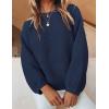 imageZESICA Womens Crew Neck Long Lantern Sleeve Casual Loose Ribbed Knit Solid Soft Pullover Sweater TopsNavy