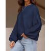 imageZESICA Womens Crew Neck Long Lantern Sleeve Casual Loose Ribbed Knit Solid Soft Pullover Sweater TopsNavy