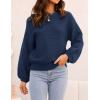 imageZESICA Womens Crew Neck Long Lantern Sleeve Casual Loose Ribbed Knit Solid Soft Pullover Sweater TopsNavy