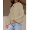 imageZESICA Womens Crew Neck Long Lantern Sleeve Casual Loose Ribbed Knit Solid Soft Pullover Sweater TopsOatmeal