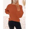 imageZESICA Womens Crew Neck Long Lantern Sleeve Casual Loose Ribbed Knit Solid Soft Pullover Sweater TopsOrange