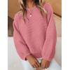imageZESICA Womens Crew Neck Long Lantern Sleeve Casual Loose Ribbed Knit Solid Soft Pullover Sweater TopsPink