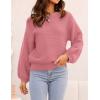 imageZESICA Womens Crew Neck Long Lantern Sleeve Casual Loose Ribbed Knit Solid Soft Pullover Sweater TopsPink