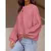 imageZESICA Womens Crew Neck Long Lantern Sleeve Casual Loose Ribbed Knit Solid Soft Pullover Sweater TopsPink