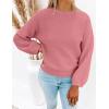 imageZESICA Womens Crew Neck Long Lantern Sleeve Casual Loose Ribbed Knit Solid Soft Pullover Sweater TopsPink