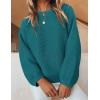 imageZESICA Womens Crew Neck Long Lantern Sleeve Casual Loose Ribbed Knit Solid Soft Pullover Sweater TopsTeal