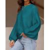 imageZESICA Womens Crew Neck Long Lantern Sleeve Casual Loose Ribbed Knit Solid Soft Pullover Sweater TopsTeal