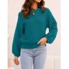 imageZESICA Womens Crew Neck Long Lantern Sleeve Casual Loose Ribbed Knit Solid Soft Pullover Sweater TopsTeal