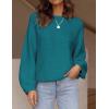 imageZESICA Womens Crew Neck Long Lantern Sleeve Casual Loose Ribbed Knit Solid Soft Pullover Sweater TopsTeal