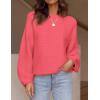 imageZESICA Womens Crew Neck Long Lantern Sleeve Casual Loose Ribbed Knit Solid Soft Pullover Sweater TopsWatermelon