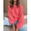 imageZESICA Womens Crew Neck Long Lantern Sleeve Casual Loose Ribbed Knit Solid Soft Pullover Sweater TopsWatermelon