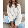 imageZESICA Womens Crew Neck Long Lantern Sleeve Casual Loose Ribbed Knit Solid Soft Pullover Sweater TopsWhite