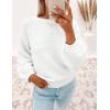 imageZESICA Womens Crew Neck Long Lantern Sleeve Casual Loose Ribbed Knit Solid Soft Pullover Sweater TopsWhite