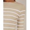 imageZESICA Womens Long Sleeve Crewneck Striped Shirts Spring Ribbed Knit Sweater Slim Fitted Casual Basic Tee TopsApricot