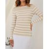 imageZESICA Womens Long Sleeve Crewneck Striped Shirts Spring Ribbed Knit Sweater Slim Fitted Casual Basic Tee TopsApricot