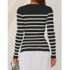 imageZESICA Womens Long Sleeve Crewneck Striped Shirts Spring Ribbed Knit Sweater Slim Fitted Casual Basic Tee TopsBlack