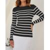 imageZESICA Womens Long Sleeve Crewneck Striped Shirts Spring Ribbed Knit Sweater Slim Fitted Casual Basic Tee TopsBlack