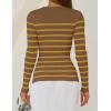 imageZESICA Womens Long Sleeve Crewneck Striped Shirts Spring Ribbed Knit Sweater Slim Fitted Casual Basic Tee TopsBrown