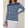 imageZESICA Womens Long Sleeve Crewneck Striped Shirts Spring Ribbed Knit Sweater Slim Fitted Casual Basic Tee TopsDarkblue