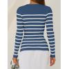 imageZESICA Womens Long Sleeve Crewneck Striped Shirts Spring Ribbed Knit Sweater Slim Fitted Casual Basic Tee TopsDarkblue