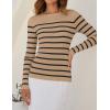 imageZESICA Womens Long Sleeve Crewneck Striped Shirts Spring Ribbed Knit Sweater Slim Fitted Casual Basic Tee TopsKhaki