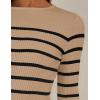 imageZESICA Womens Long Sleeve Crewneck Striped Shirts Spring Ribbed Knit Sweater Slim Fitted Casual Basic Tee TopsKhaki