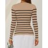 imageZESICA Womens Long Sleeve Crewneck Striped Shirts Spring Ribbed Knit Sweater Slim Fitted Casual Basic Tee TopsKhaki