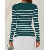 imageZESICA Womens Long Sleeve Crewneck Striped Shirts Spring Ribbed Knit Sweater Slim Fitted Casual Basic Tee TopsTeal